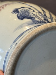 A fine Chinese blue, white and copper-red 'magpie and pine tree' vase, Yongzheng/Qianlong