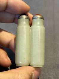 A Chinese jade conjoined double-snuff bottle and a jade 'lily' snuff bottle, 19th C.