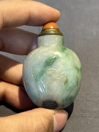 A Chinese jade conjoined double-snuff bottle and a jade 'lily' snuff bottle, 19th C.