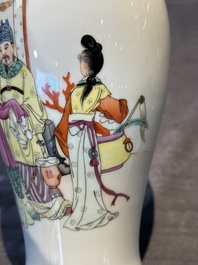 Two Chinese famille rose vases, two teapots and a Japanese wucai ewer, 19th C.