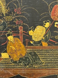 A fine rectangular Chinese lacquered and painted wooden box, signed Fen Yang Fu 汾陽府, dated 1669