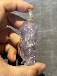 Five Chinese amethyst animal-form snuff bottles, 19/20th C.