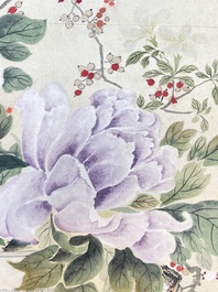 Chinese school: 'Flowers', ink and colour on paper, Cixi seal mark, 19th C.