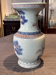 A fine Chinese blue, white and copper-red 'magpie and pine tree' vase, Yongzheng/Qianlong
