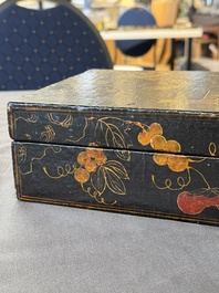 A fine rectangular Chinese lacquered and painted wooden box, signed Fen Yang Fu 汾陽府, dated 1669