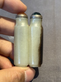 A Chinese jade conjoined double-snuff bottle and a jade 'lily' snuff bottle, 19th C.