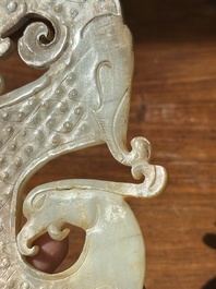 A Chinese nephrite jade ark-shaped 'chilong' plaque, Zhou/Han