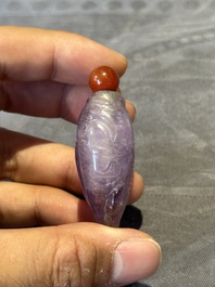 Five Chinese amethyst animal-form snuff bottles, 19/20th C.