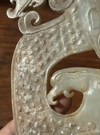 A Chinese nephrite jade ark-shaped 'chilong' plaque, Zhou/Han
