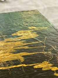 A fine rectangular Chinese lacquered and painted wooden box, signed Fen Yang Fu 汾陽府, dated 1669