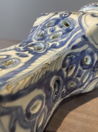 A rare Chinese blue and white openworked incense burner, Ming