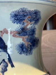 A fine Chinese blue, white and copper-red 'magpie and pine tree' vase, Yongzheng/Qianlong