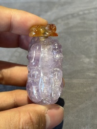 Five Chinese amethyst animal-form snuff bottles, 19/20th C.