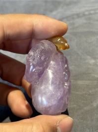 Five Chinese amethyst animal-form snuff bottles, 19/20th C.