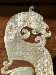 A Chinese nephrite jade ark-shaped 'chilong' plaque, Zhou/Han