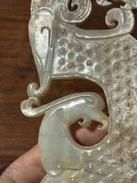 A Chinese nephrite jade ark-shaped 'chilong' plaque, Zhou/Han