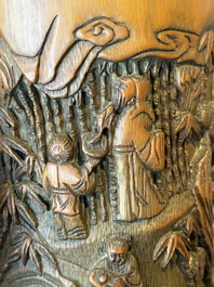 A Chinese carved bamboo 'Seven Sages of the Bamboo Grove' brush pot, 19th C.