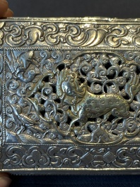 A fine Mongolian parcel-gilt silver 'qilin' box, 18/19th C.