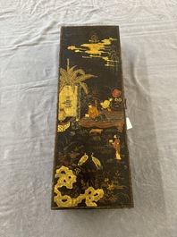 A fine rectangular Chinese lacquered and painted wooden box, signed Fen Yang Fu 汾陽府, dated 1669