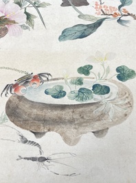 Chinese school: 'Flowers', ink and colour on paper, Cixi seal mark, 19th C.