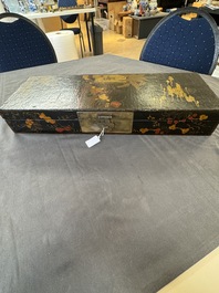 A fine rectangular Chinese lacquered and painted wooden box, signed Fen Yang Fu 汾陽府, dated 1669