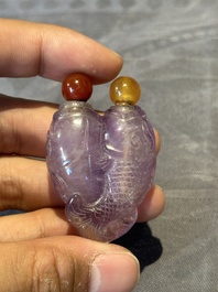Five Chinese amethyst animal-form snuff bottles, 19/20th C.