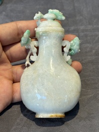 Two small Chinese jade vases and two snuff bottles, 19th C.