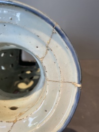 A rare Chinese blue and white openworked incense burner, Ming