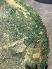 A Chinese archaic bronze tripod vessel and cover, 'ding 鼎', Eastern Zhou, Spring and Autumn period