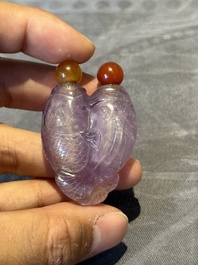 Five Chinese amethyst animal-form snuff bottles, 19/20th C.