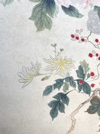 Chinese school: 'Flowers', ink and colour on paper, Cixi seal mark, 19th C.