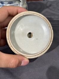 Two Chinese blue and white jars, a stem cup, a bowl and a censer, Chenghua mark, Ming