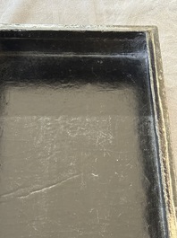 A fine rectangular Chinese lacquered and painted wooden box, signed Fen Yang Fu 汾陽府, dated 1669