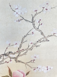 Chinese school: 'Flowers', ink and colour on paper, Cixi seal mark, 19th C.