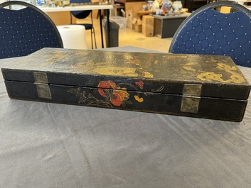 A fine rectangular Chinese lacquered and painted wooden box, signed Fen Yang Fu 汾陽府, dated 1669