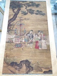Chinese school: 'Flowers', ink and colour on paper, Cixi seal mark, 19th C.