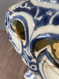 A rare Chinese blue and white openworked incense burner, Ming