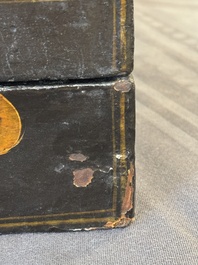 A fine rectangular Chinese lacquered and painted wooden box, signed Fen Yang Fu 汾陽府, dated 1669