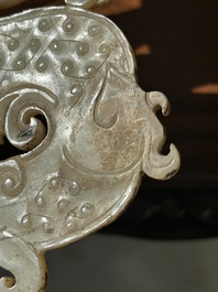 A Chinese nephrite jade ark-shaped 'chilong' plaque, Zhou/Han