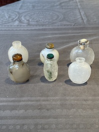 Six Chinese rock crystal and agate snuff bottles, 19/20th C.