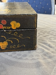 A fine rectangular Chinese lacquered and painted wooden box, signed Fen Yang Fu 汾陽府, dated 1669