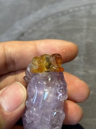 Five Chinese amethyst animal-form snuff bottles, 19/20th C.
