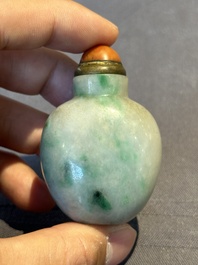 A Chinese jade conjoined double-snuff bottle and a jade 'lily' snuff bottle, 19th C.