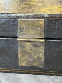 A fine rectangular Chinese lacquered and painted wooden box, signed Fen Yang Fu 汾陽府, dated 1669
