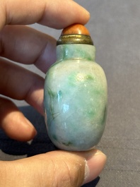 A Chinese jade conjoined double-snuff bottle and a jade 'lily' snuff bottle, 19th C.