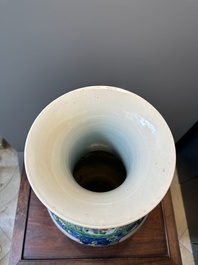 A Chinese famille verte vase with warriors on horseback, 19th C.