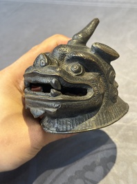 A fine Chinese bronze luduan-form censer and cover, Ming