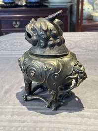 A fine Chinese bronze luduan-form censer and cover, Ming