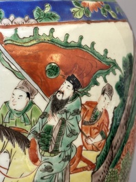 A Chinese famille verte vase with warriors on horseback, 19th C.