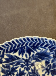 Five fine Chinese blue and white cups and saucers, 19th C.